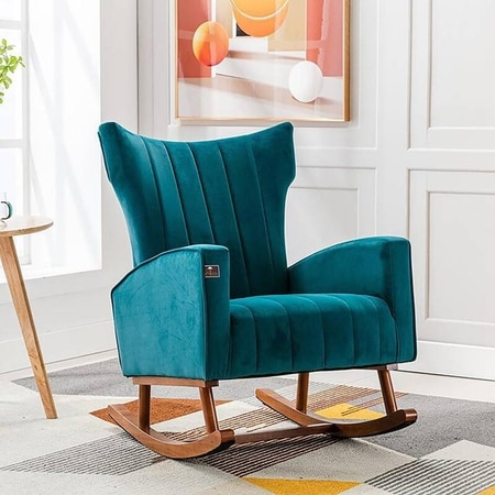 Ransome Solid Wood Rocking Chair in Teal Colour