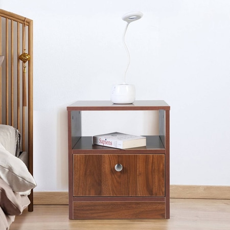 Solstice Engineered Wood Bedside Table in Walnut Finish