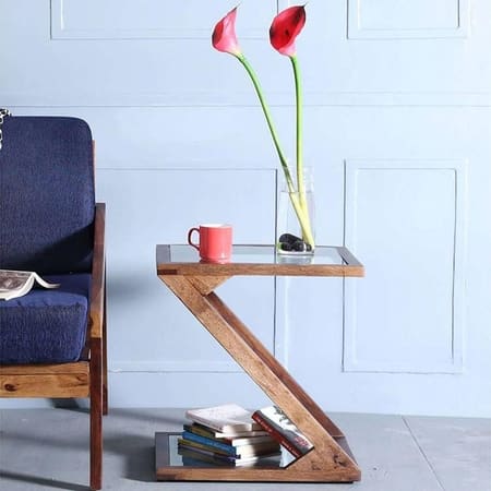 Z-Solid Solid Wood Side Table in Natural Finish