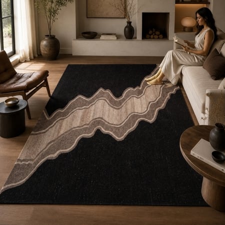 Handmade Natural Wool Area Rug Abstract Canyon Black 5 x 8 Feet Carpet