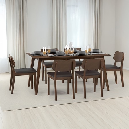 Lawson 6 Seater Dining Table Set (Colour- Dark Brown, Finish- Walnut)