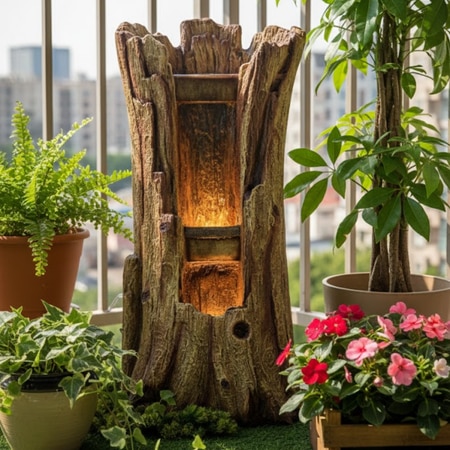 Brown Nature Inspired Carved Tree Water Fountain