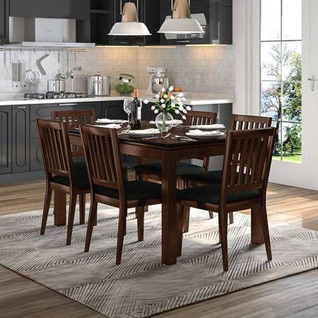 Diner 6 Seater Dining Table In Dark Walnut Finish