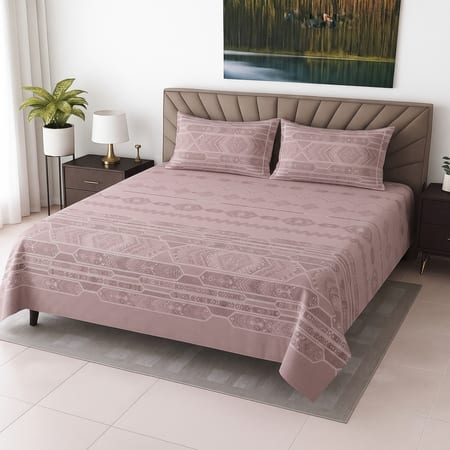 Maroon Shade Floral Cotton 400 Tc Flat Super King Bed Size Sheet With 2 Pillow Cover