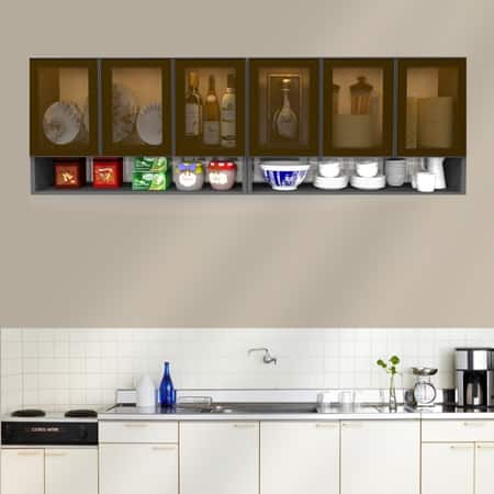 Aluminium Black Profile 6 Tinted Glass Handless Shutter  In Slate Grey Finish