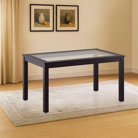 Floyd 6 Seater Solid Wood Dining Table With Glass In Mahogany Finish