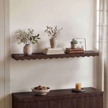 Ruki Solid Wood Wall Shelf Large Size in Toasted Walnut Finish