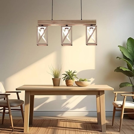Symmetric Beige Solid Wood Cluster Hanging Light