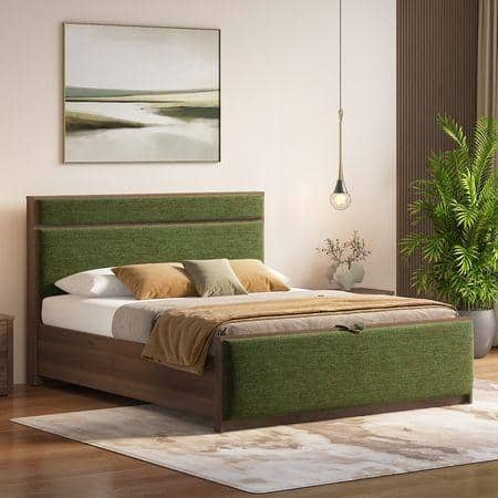 Rio Engineered Wood Queen Size Hydraulic Storage Bed In Moss Green