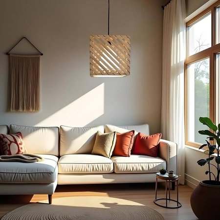 Oblique Beige Solid Wood Single Hanging Light