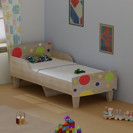 Minimalist Kids Toddler Bed in Oak and Multicolor