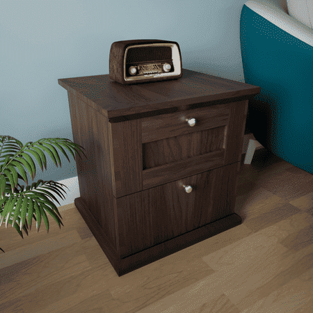 Taro Engineered Wood Bedside Table In Walnut Finish