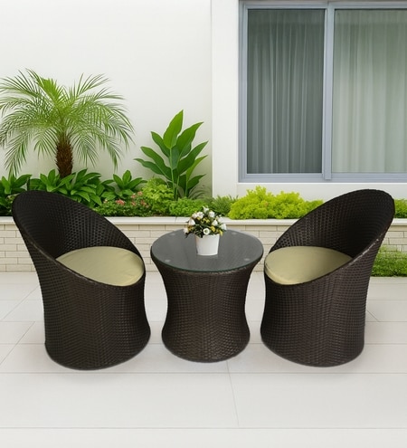 Sydney Wicker Table And Chair Set In Brown Dual Tone Finish