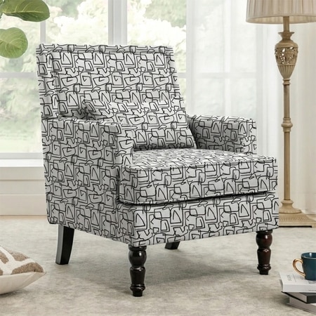 Lark Printed Canvas Geometry Fabric Lounge Chair in White Colour