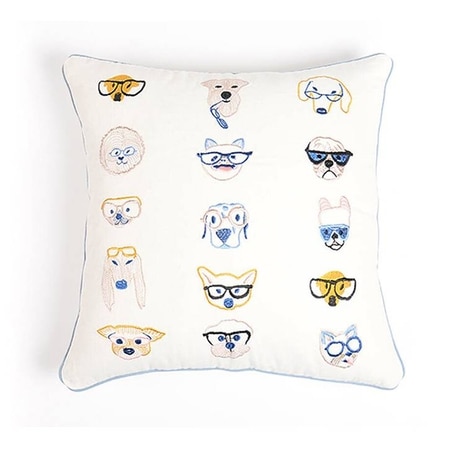 Dogs Embroidered Cotton Cushion Cover