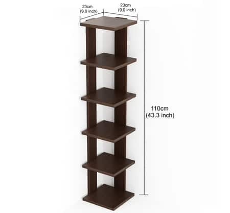 Bluewud Wudville Braine Engineered Wood Wall Mount Corner Shelf, Display Rack, (6 Square Shelves - Wenge)