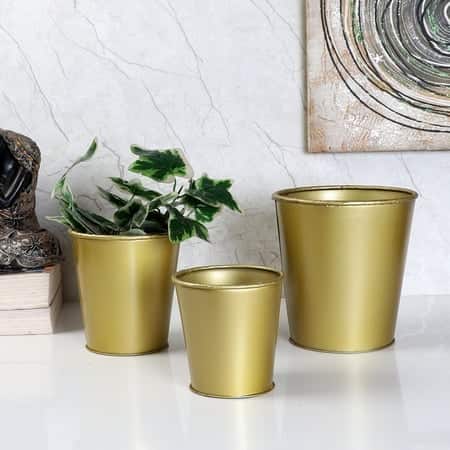 Glass Shape Planter Set Of 3 In Gold Colour
