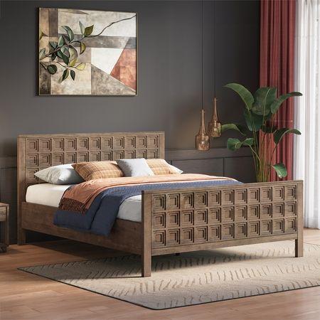 Baori Solid Wood Queen Size Nonstorage Bed In Danish Walnut Finish