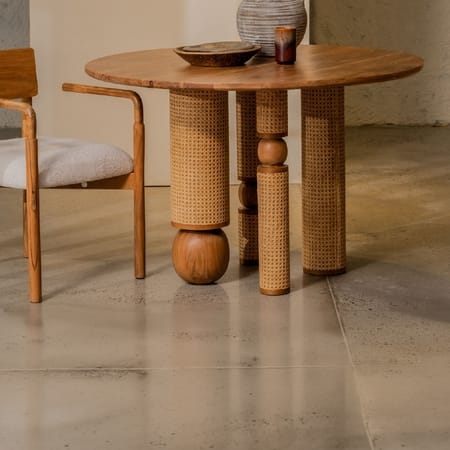 Andaman Solid Wood Four Seater Round Dining Table Set in Off White Colour