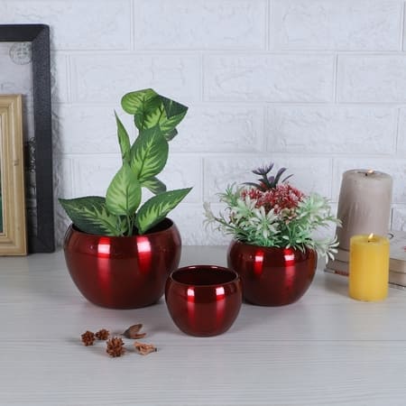 Hanging Hammered Apple Planter Set Of 3 In Copper Colour