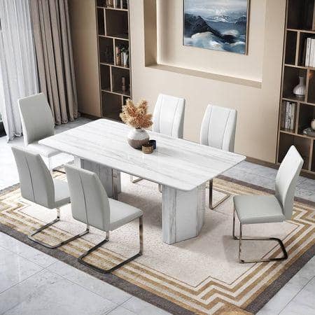 Nova Faux Marble 6 Seater Dining Table With Set Of 6 Seneca Dining Chairs