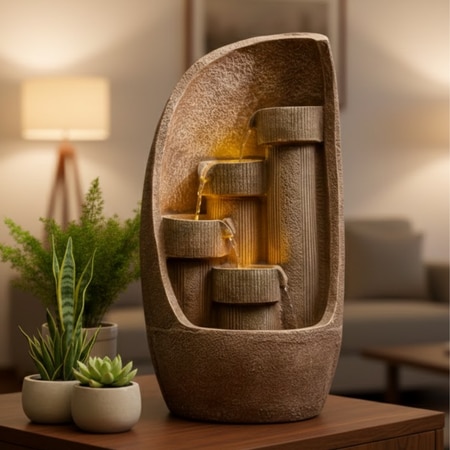 Tabletop Modern Bowl Water Fountain With Bamboo Finish