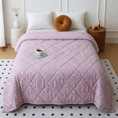 Pink Floral Comforter Quilted Reversible Cotton 350 Gsm Double Bed 240 X 220 Cms