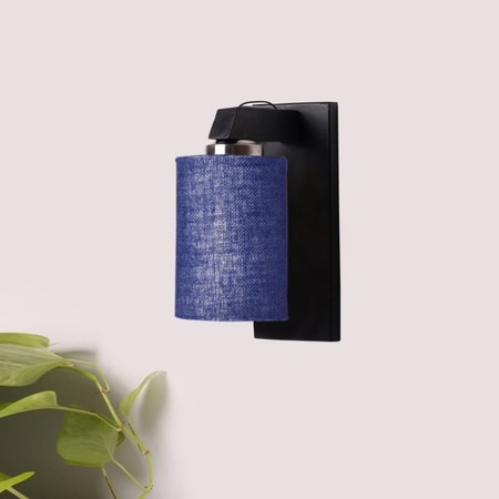 Devansh Solid Wood Electric Wall Light in Brown Colour with Blue Shade Count of 1 Light