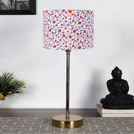 Multicolor cotton with Metal Gold Table Lamp