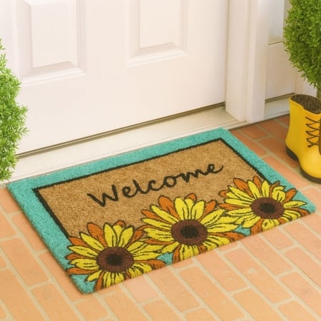 Luxe Home 100% Natural Coir Doormat Welcome Floral Print Design (71x45cm)