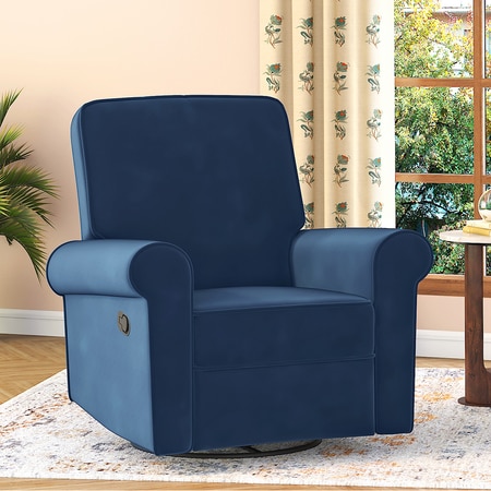 Diaz Rocker Swivel Recliner Blue Micro Velvet