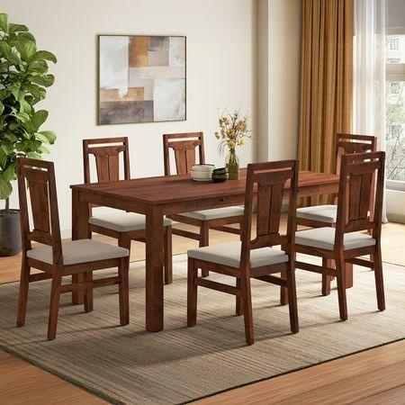 Arlo Teak Wood 6 Seater Storage Dining Table Finish - Teak with Tessa Dining Chair Set