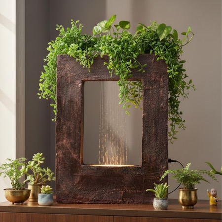 Copper Brown Square Planter Indoor Tabletop Water Fountain