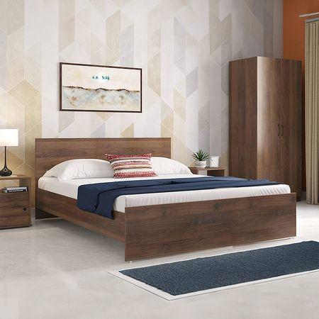 Zoey Engineered Wood Queen Size Bed In Classic Walnut Finish