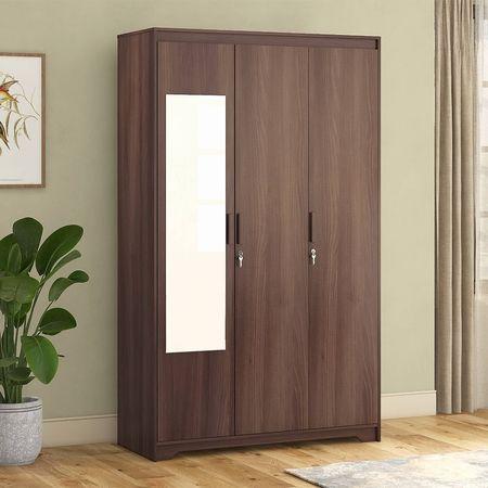 Hilton 3 Door 1 Drawer Wardrobe With Mirror and Lock in Chestnut Acacia Finish