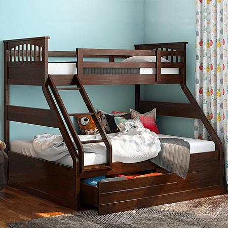 Barnley Single Over Queen Storage Bunk Bed In Dark Walnut