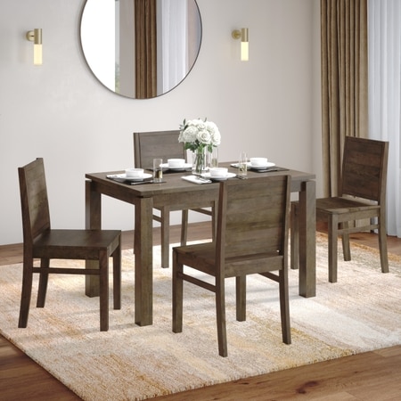 Atlas Solid Wood 4 Seater Dining Table With 4 Atlas Wooden Seat Dining Chairs (Finish : Danish Walnut, Chair Colour : Walnut)