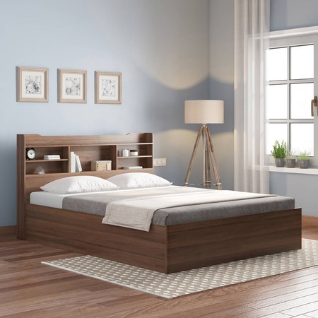 Sandon Engineered Wood Queen Size Box Storage Bed In Classic Walnut Finish