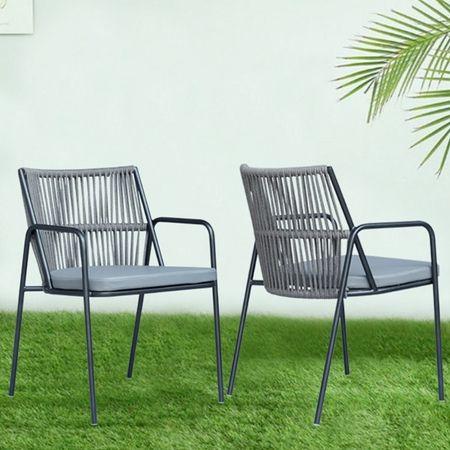 Crema Outdoor Accent Patio Weaving Chair Set of 2 Gun Metal in Grey