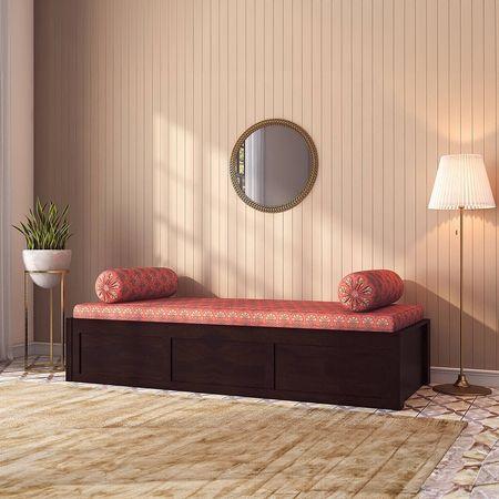 Harvey Diwan in Mahogany Finish with Coral Fabric Colour