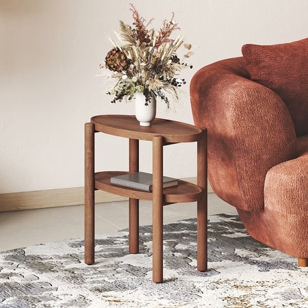 Kai Oval Solid Wood End table in Amber Walnut finish