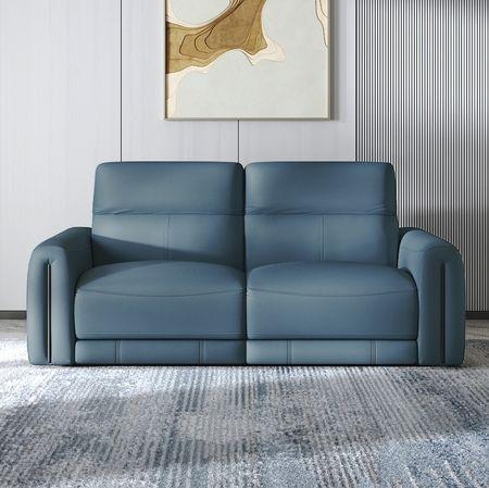 Linaro Leather 3 Seater Double Motor Recliner In Blue Colour