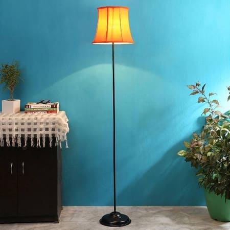 Seamus Orange Fabric Floor Lamp with Black Iron Base