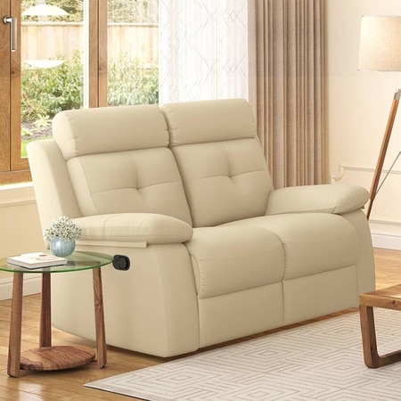Raphael Leatherette Two Seater Manual Recliner in Off White Colour