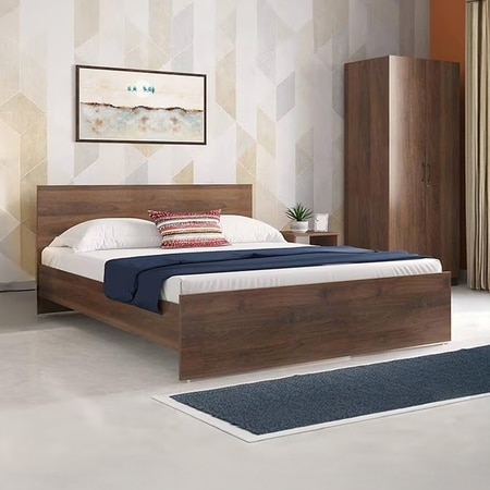 Zoey Engineered Wood Queen Size Bed In Classic Walnut Finish