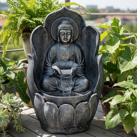 Leaf Buddha Antique Blue and Copper Fiber Glass Indoor Fountain