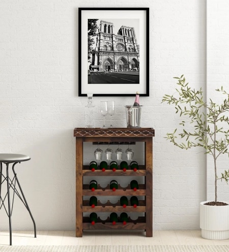 Anhandler Sheesham Wood Bar Cabinet In Provincial Teak Finish By Mudramark