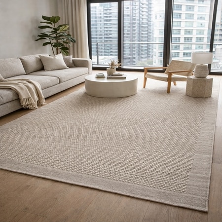 Classic Wool Rectangle Carpets Hand Knotted in Beige Colour