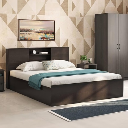 Amy Engineered Wood Queen Size Bed With Box Storage (Dark Wenge Finish, Brown Colour)