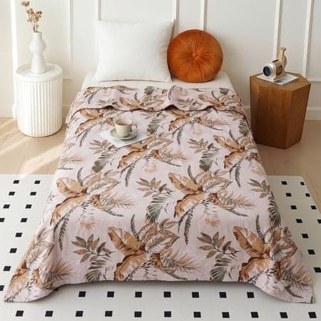 Pink Floral Comforter Quilted Cotton Feel 300 Gsm Single Bed 240 X 160 Cms